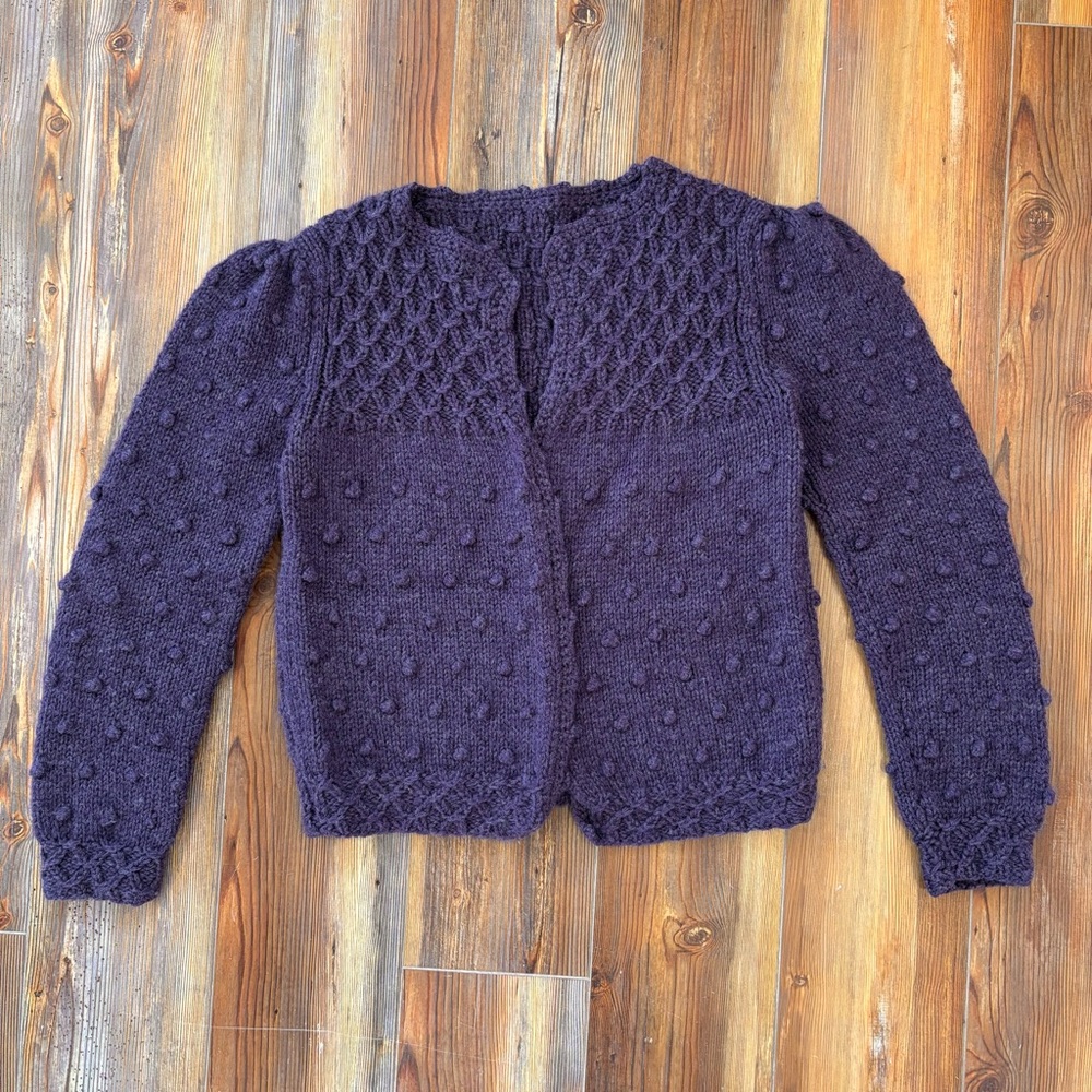 Vintage 70s/80s Purple Popcorn Knit Sweater Cardigan